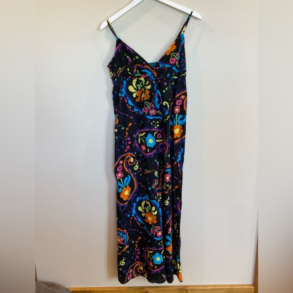 Xhilaration Maxi Dress Vintage Y2K Abstract Floral Neon Medium Rave Party Black